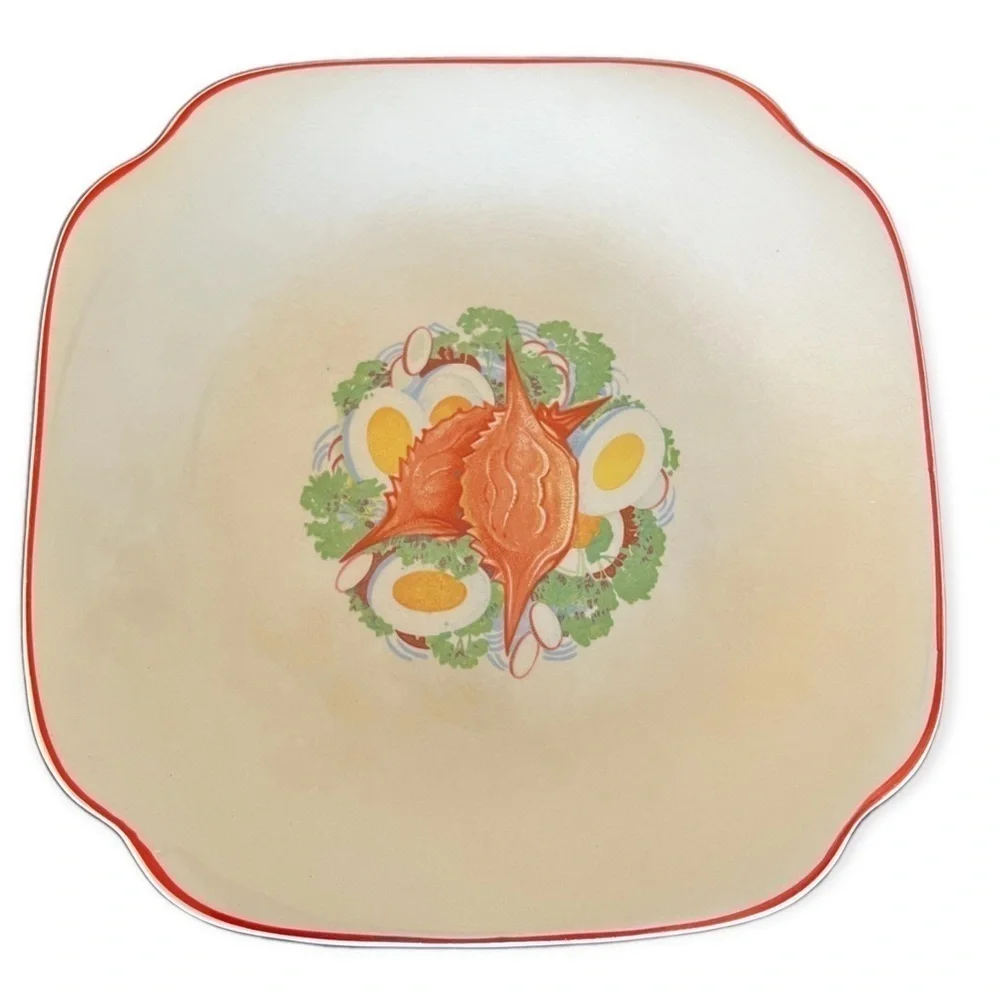 CAMWOOD IVORY Vintage 40’s 50’s Seafood Fruit Veggies Square Luncheon Plates